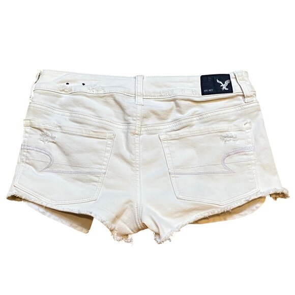 Y2K American Eagle Outfitters Super Super Stretch White Distressed Denim Shortie - Picture 2 of 8